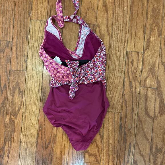 Lauren Ralph Lauren‎ maroon geometric tile print wrap top bathing suit size 4 - Picture 8 of 8